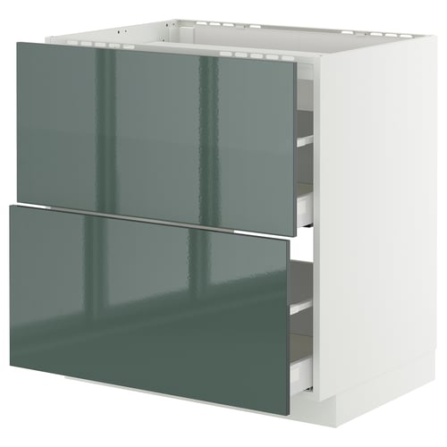 METOD / MAXIMERA Élément bas table cuisson/2fcs/2tir, blanc/Kallarp gris-vert foncé brillant, 80x60 cm
