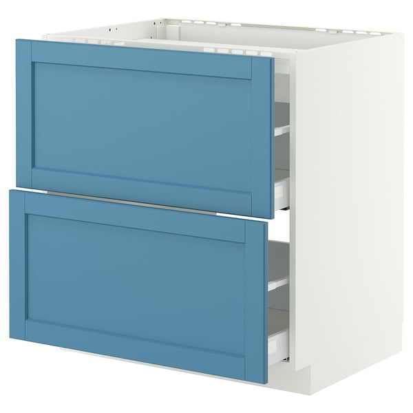 METOD / MAXIMERA Élément bas table cuisson/2fcs/2tir, blanc/Lerhyttan bleu, 80x60 cm