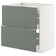 METOD / MAXIMERA Élément bas table cuisson/2fcs/2tir, blanc/Nickebo gris mat-vert, 80x60 cm