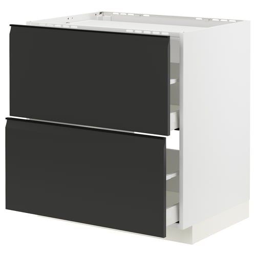 METOD / MAXIMERA Élément bas table cuisson/2fcs/2tir, blanc/Upplöv anthracite mat, 80x60 cm