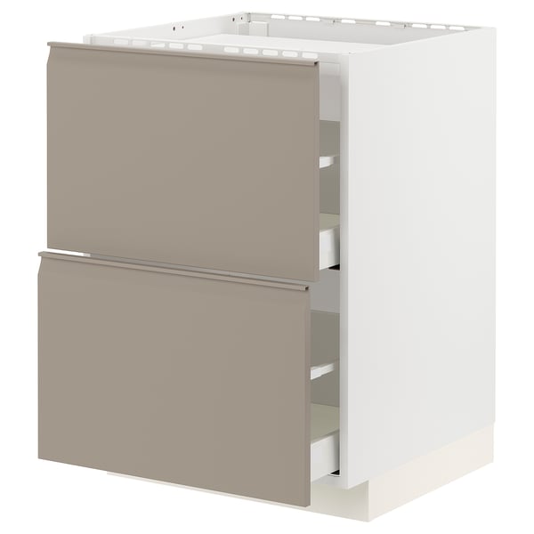 METOD / MAXIMERA Élément bas table cuisson/2fcs/2tir, blanc/Upplöv beige foncé mat, 60x60 cm