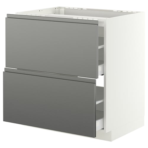 METOD / MAXIMERA Élément bas table cuisson/2fcs/2tir, blanc/Voxtorp effet acier inoxydable, 80x60 cm