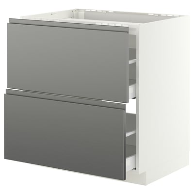 METOD / MAXIMERA Élément bas table cuisson/2fcs/2tir, blanc/Voxtorp effet acier inoxydable, 80x60 cm