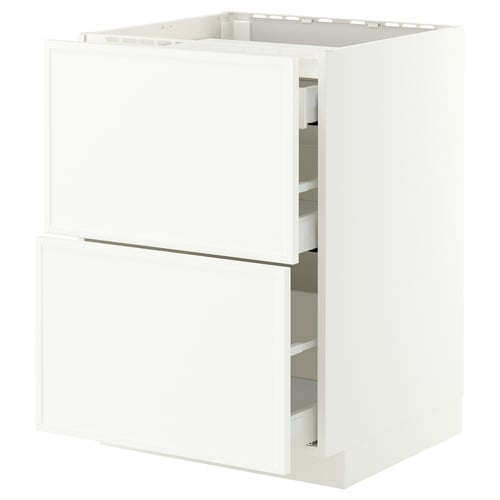 METOD / MAXIMERA Élément bas table cuisson/2fcs/3tir, blanc/Aspudden blanc mat, 60x60 cm