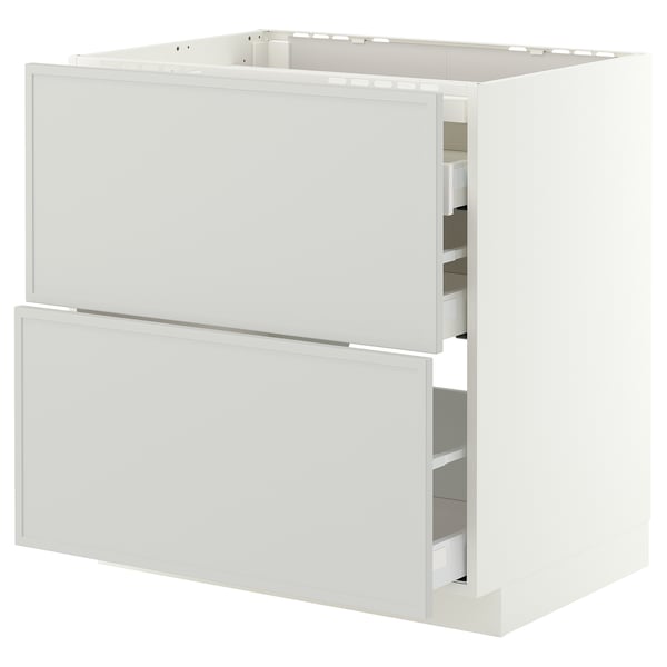 METOD / MAXIMERA Élément bas table cuisson/2fcs/3tir, blanc/Aspudden gris clair, 80x60 cm