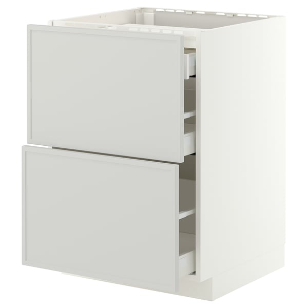 METOD / MAXIMERA Élément bas table cuisson/2fcs/3tir, blanc/Aspudden gris clair, 60x60 cm