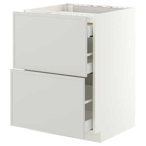 METOD / MAXIMERA Élément bas table cuisson/2fcs/3tir, blanc/Aspudden gris clair, 60x60 cm