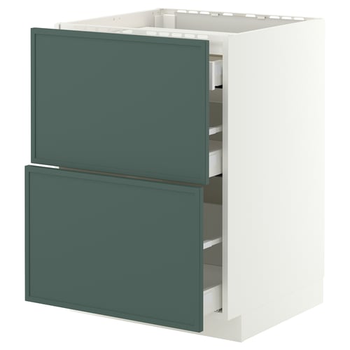 METOD / MAXIMERA Élément bas table cuisson/2fcs/3tir, blanc/Aspudden gris-vert foncé, 60x60 cm