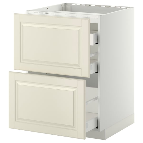 METOD / MAXIMERA Élément bas table cuisson/2fcs/3tir, blanc/Bodbyn blanc cassé, 60x60 cm
