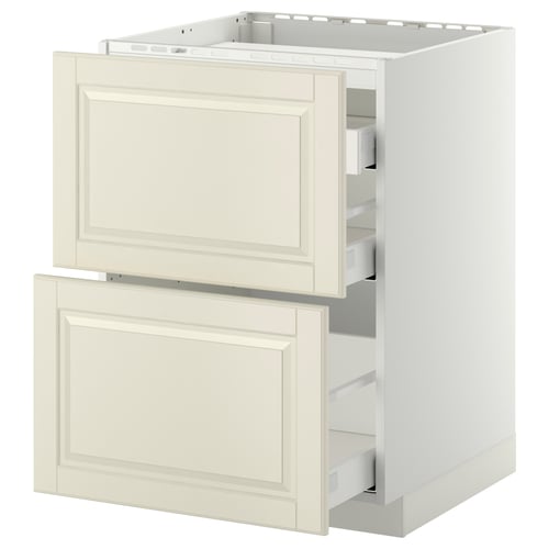 METOD / MAXIMERA Élément bas table cuisson/2fcs/3tir, blanc/Bodbyn blanc cassé, 60x60 cm