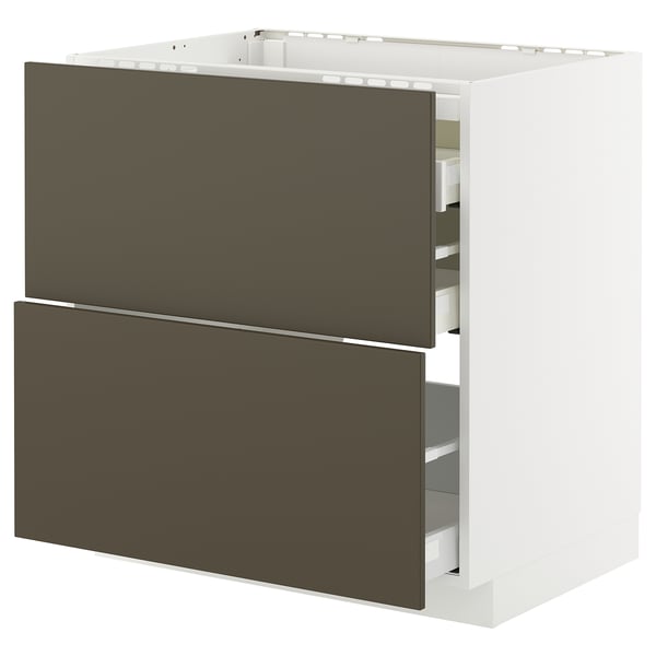 METOD / MAXIMERA Élément bas table cuisson/2fcs/3tir, blanc/Havstorp brun-beige, 80x60 cm