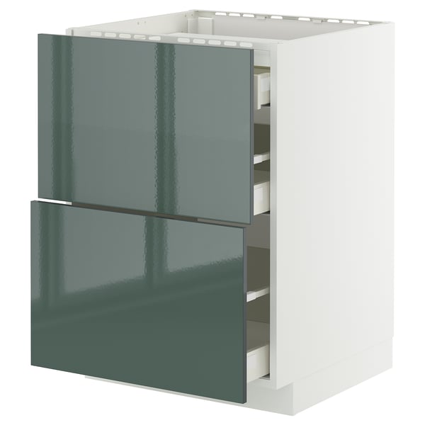 METOD / MAXIMERA Élément bas table cuisson/2fcs/3tir, blanc/Kallarp gris-vert foncé brillant, 60x60 cm