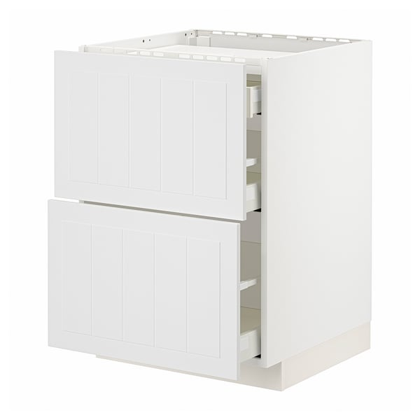 METOD / MAXIMERA Élément bas table cuisson/2fcs/3tir, blanc/Stensund blanc, 60x60 cm