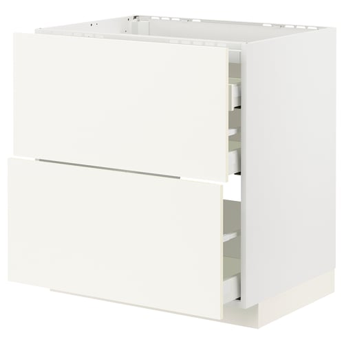 METOD / MAXIMERA Élément bas table cuisson/2fcs/3tir, blanc/Vallstena blanc, 80x60 cm