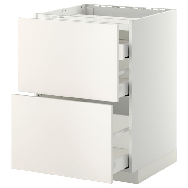 METOD / MAXIMERA Élément bas table cuisson/2fcs/3tir, blanc/Veddinge blanc, 60x60 cm