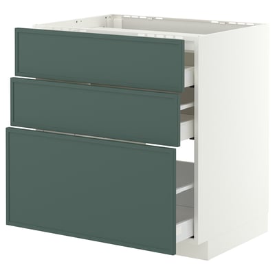 METOD / MAXIMERA Élément bas table cuisson/3fcs/3tir, blanc/Aspudden gris-vert foncé, 80x60 cm