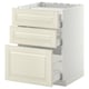 METOD / MAXIMERA Élément bas table cuisson/3fcs/3tir, blanc/Bodbyn blanc cassé, 60x60 cm