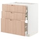 METOD / MAXIMERA Élément bas table cuisson/3fcs/3tir, blanc/Fröjered bambou clair, 80x60 cm