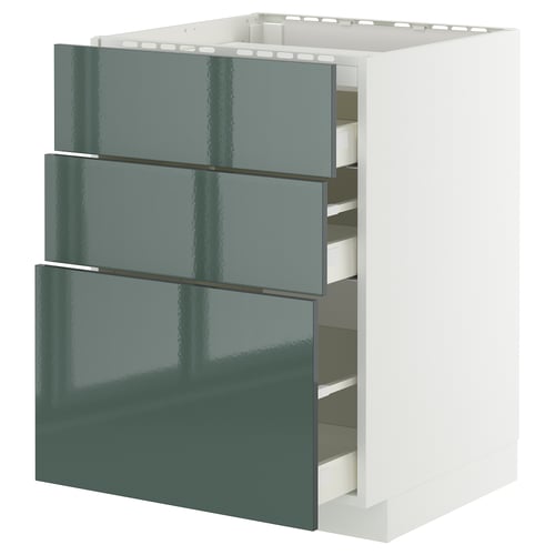 METOD / MAXIMERA Élément bas table cuisson/3fcs/3tir, blanc/Kallarp gris-vert foncé brillant, 60x60 cm