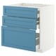 METOD / MAXIMERA Élément bas table cuisson/3fcs/3tir, blanc/Lerhyttan bleu, 80x60 cm