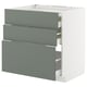METOD / MAXIMERA Élément bas table cuisson/3fcs/3tir, blanc/Nickebo gris mat-vert, 80x60 cm