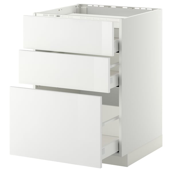 METOD / MAXIMERA Élément bas table cuisson/3fcs/3tir, blanc/Ringhult blanc, 60x60 cm