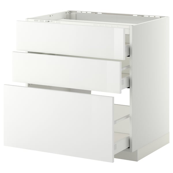 METOD / MAXIMERA Élément bas table cuisson/3fcs/3tir, blanc/Ringhult blanc, 80x60 cm