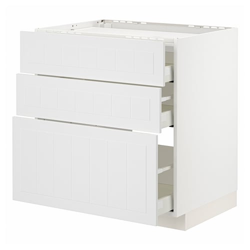 METOD / MAXIMERA Élément bas table cuisson/3fcs/3tir, blanc/Stensund blanc, 80x60 cm