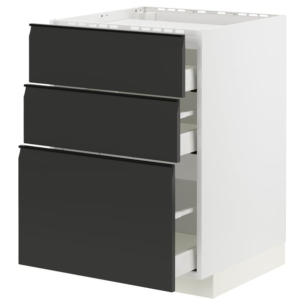 METOD / MAXIMERA Élément bas table cuisson/3fcs/3tir, blanc/Upplöv anthracite mat, 60x60 cm