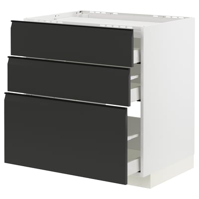 METOD / MAXIMERA Élément bas table cuisson/3fcs/3tir, blanc/Upplöv anthracite mat, 80x60 cm