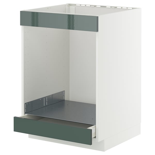 METOD / MAXIMERA Élément bas table cuisson/four+tir, blanc/Kallarp gris-vert foncé brillant, 60x60 cm