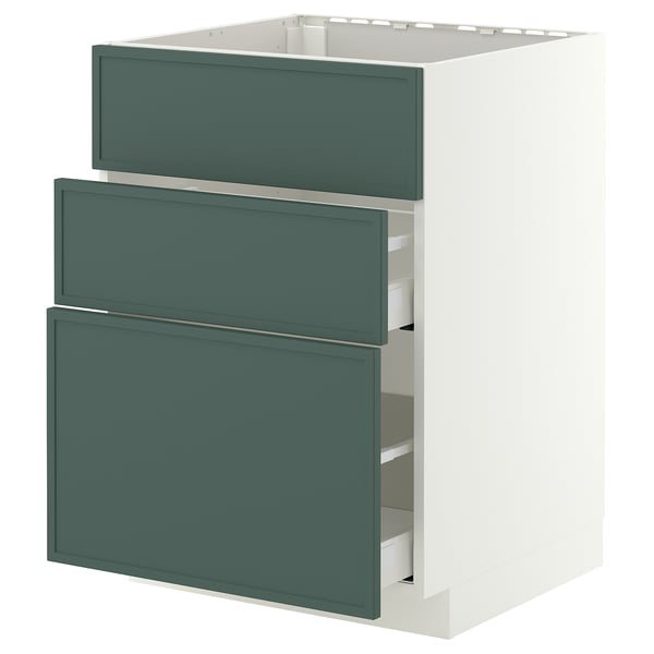 METOD / MAXIMERA Élément bas table cuisson/hotte tir, blanc/Aspudden gris-vert foncé, 60x60 cm