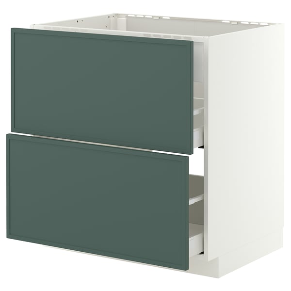 METOD / MAXIMERA Élément bas table cuisson/hotte tir, blanc/Aspudden gris-vert foncé, 80x60 cm