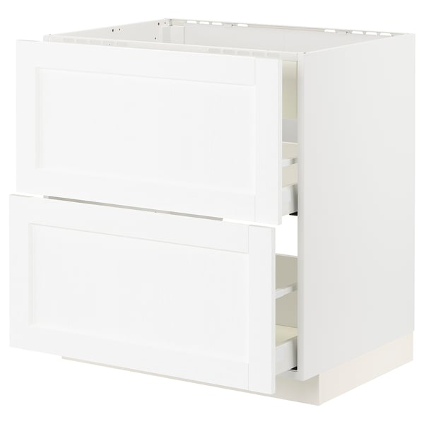 METOD / MAXIMERA Élément bas table cuisson/hotte tir, blanc Enköping/blanc effet bois, 80x60 cm