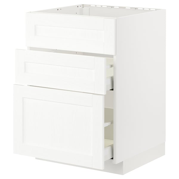 METOD / MAXIMERA Élément bas table cuisson/hotte tir, blanc Enköping/blanc effet bois, 60x60 cm