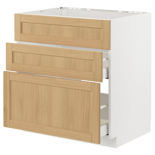 METOD / MAXIMERA Élément bas table cuisson/hotte tir, blanc/Forsbacka chêne, 80x60 cm