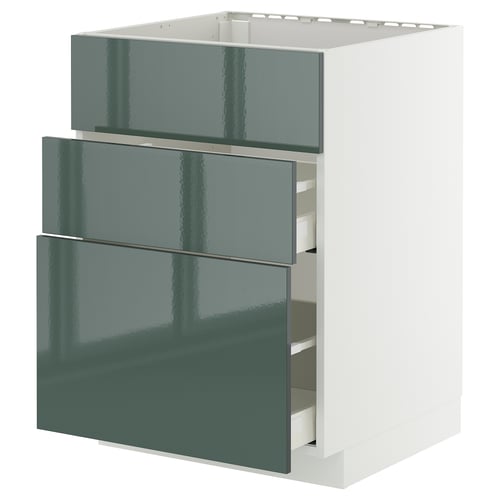 METOD / MAXIMERA Élément bas table cuisson/hotte tir, blanc/Kallarp gris-vert foncé brillant, 60x60 cm