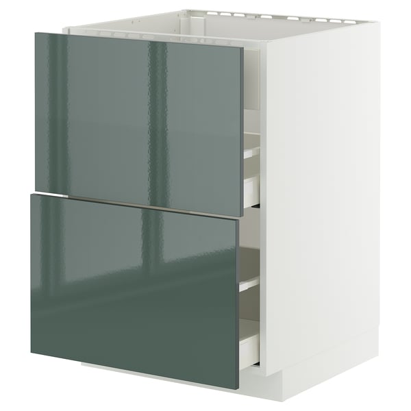METOD / MAXIMERA Élément bas table cuisson/hotte tir, blanc/Kallarp gris-vert foncé brillant, 60x60 cm