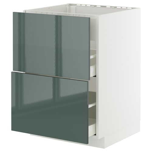 METOD / MAXIMERA Élément bas table cuisson/hotte tir, blanc/Kallarp gris-vert foncé brillant, 60x60 cm