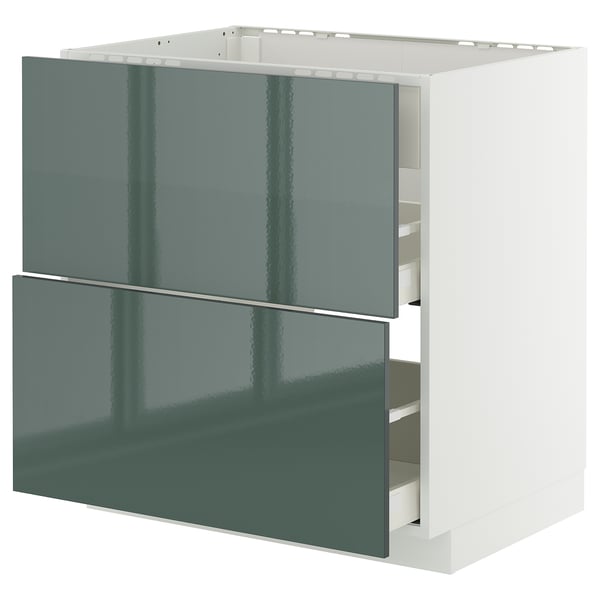 METOD / MAXIMERA Élément bas table cuisson/hotte tir, blanc/Kallarp gris-vert foncé brillant, 80x60 cm