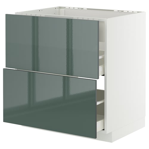 METOD / MAXIMERA Élément bas table cuisson/hotte tir, blanc/Kallarp gris-vert foncé brillant, 80x60 cm