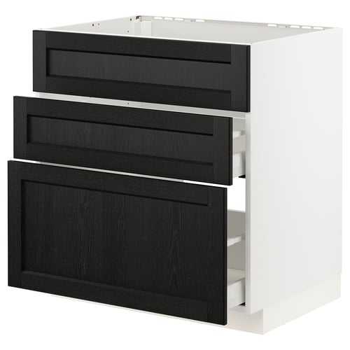 METOD / MAXIMERA Élément bas table cuisson/hotte tir, blanc/Lerhyttan teinté noir, 80x60 cm