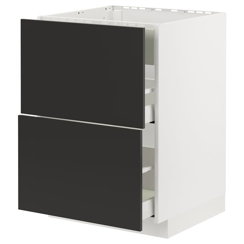 METOD / MAXIMERA Élément bas table cuisson/hotte tir, blanc/Nickebo anthracite mat, 60x60 cm