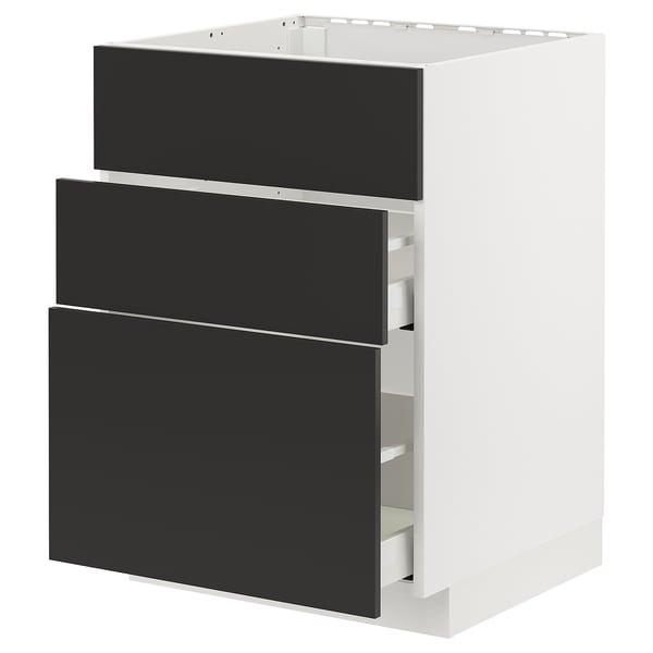 METOD / MAXIMERA Élément bas table cuisson/hotte tir, blanc/Nickebo anthracite mat, 60x60 cm