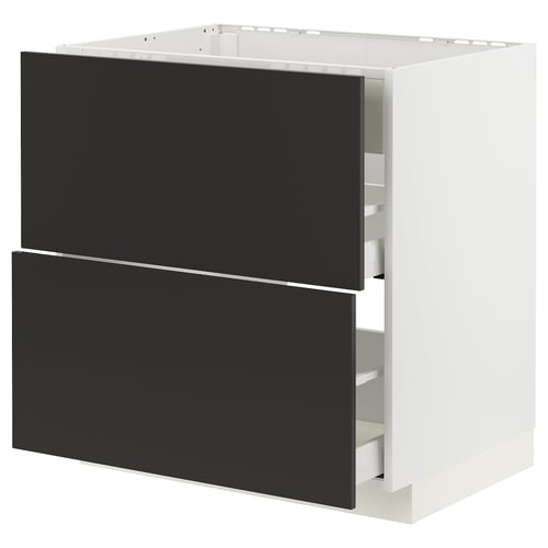 METOD / MAXIMERA Élément bas table cuisson/hotte tir, blanc/Nickebo anthracite mat, 80x60 cm