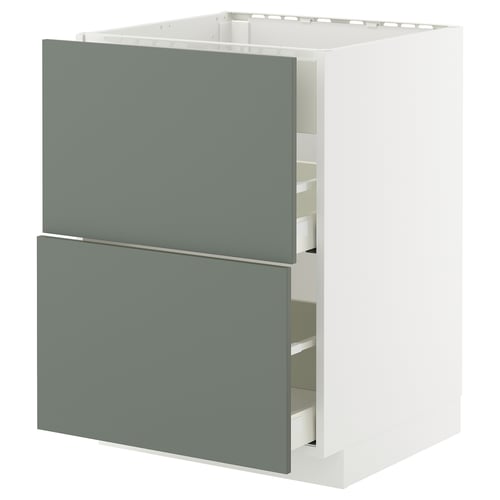 METOD / MAXIMERA Élément bas table cuisson/hotte tir, blanc/Nickebo gris mat-vert, 60x60 cm