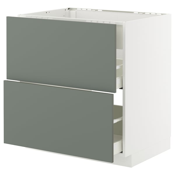 METOD / MAXIMERA Élément bas table cuisson/hotte tir, blanc/Nickebo gris mat-vert, 80x60 cm