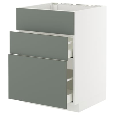 METOD / MAXIMERA Élément bas table cuisson/hotte tir, blanc/Nickebo gris mat-vert, 60x60 cm