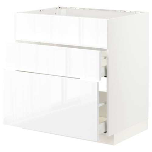 METOD / MAXIMERA Élément bas table cuisson/hotte tir, blanc/Ringhult blanc, 80x60 cm