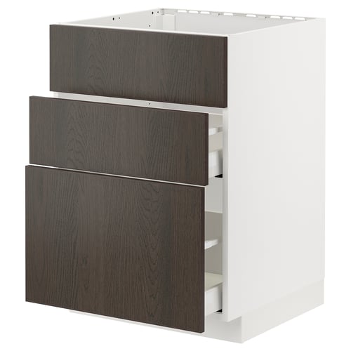 METOD / MAXIMERA Élément bas table cuisson/hotte tir, blanc/Sinarp brun, 60x60 cm